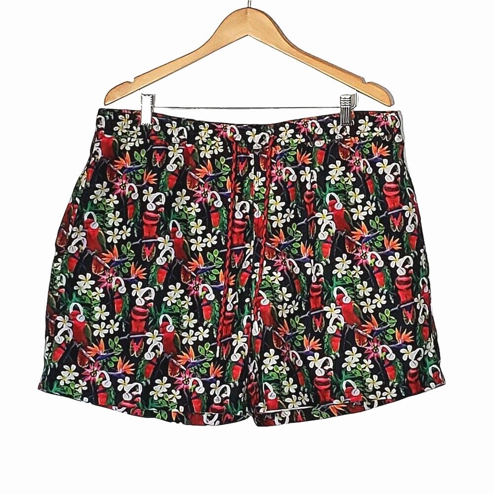Nick Graham New York Swim Trunks Short Size 2X Tropical Floral Parrot Headphones